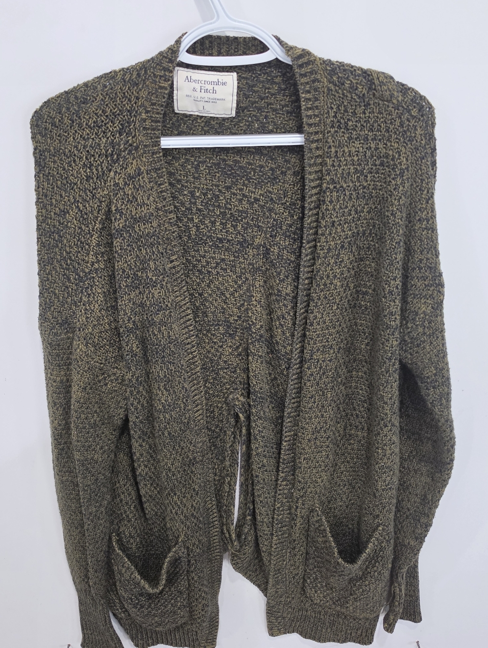 Abercrombie & Fitch Olive Green Open-Front Knit Cardigan Size L